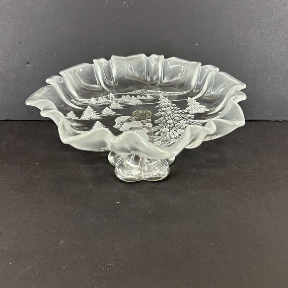 Mikasa Holiday Classics Christmas Crystal Footed Pedestal Bon Bon 9" shallow bow - Picture 6 of 11